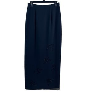 After Dark Formal Black Floral Beaded Long Cocktail Maxi Skirt Size 6